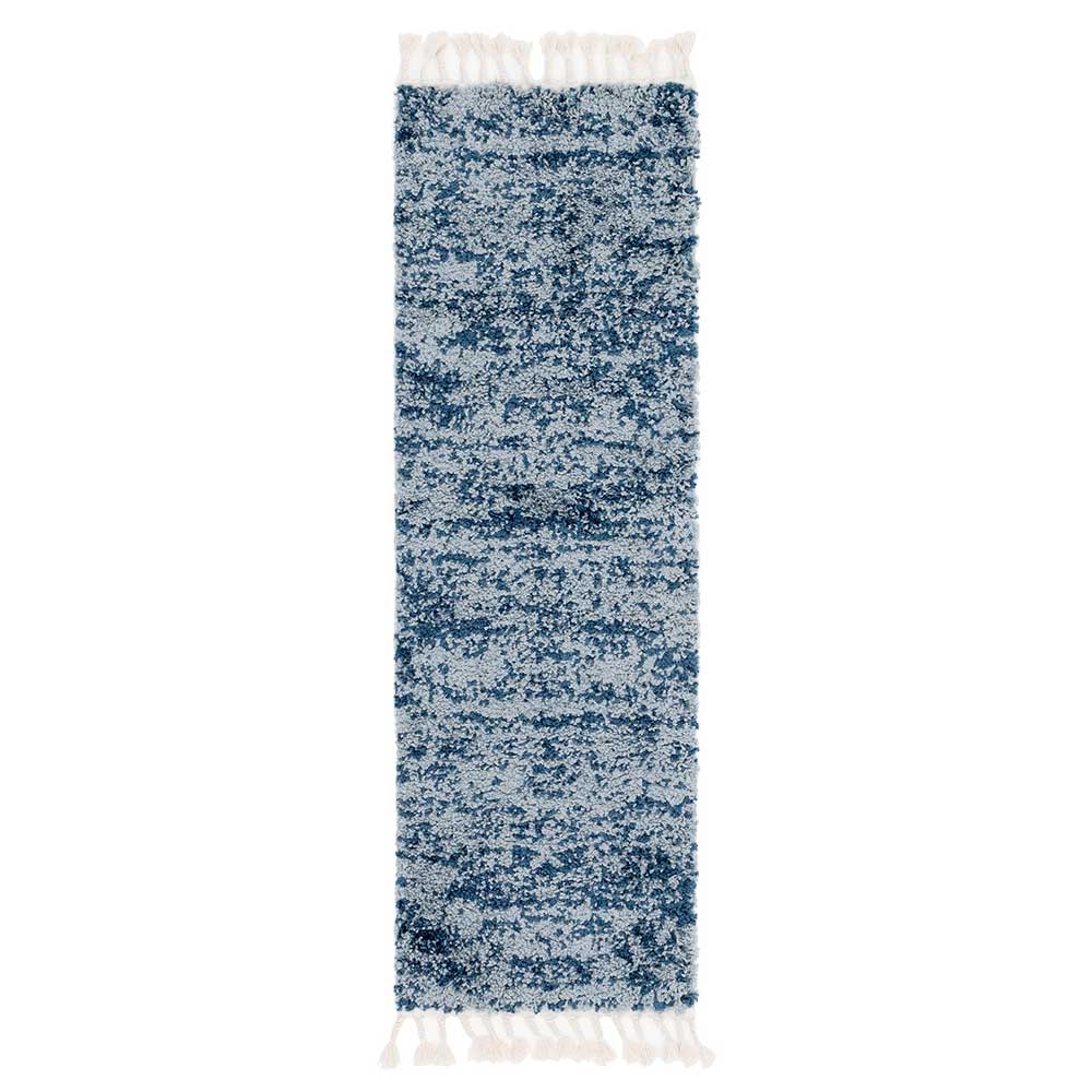Teppich Läufer in Blau und Creme gemustert - Jilys