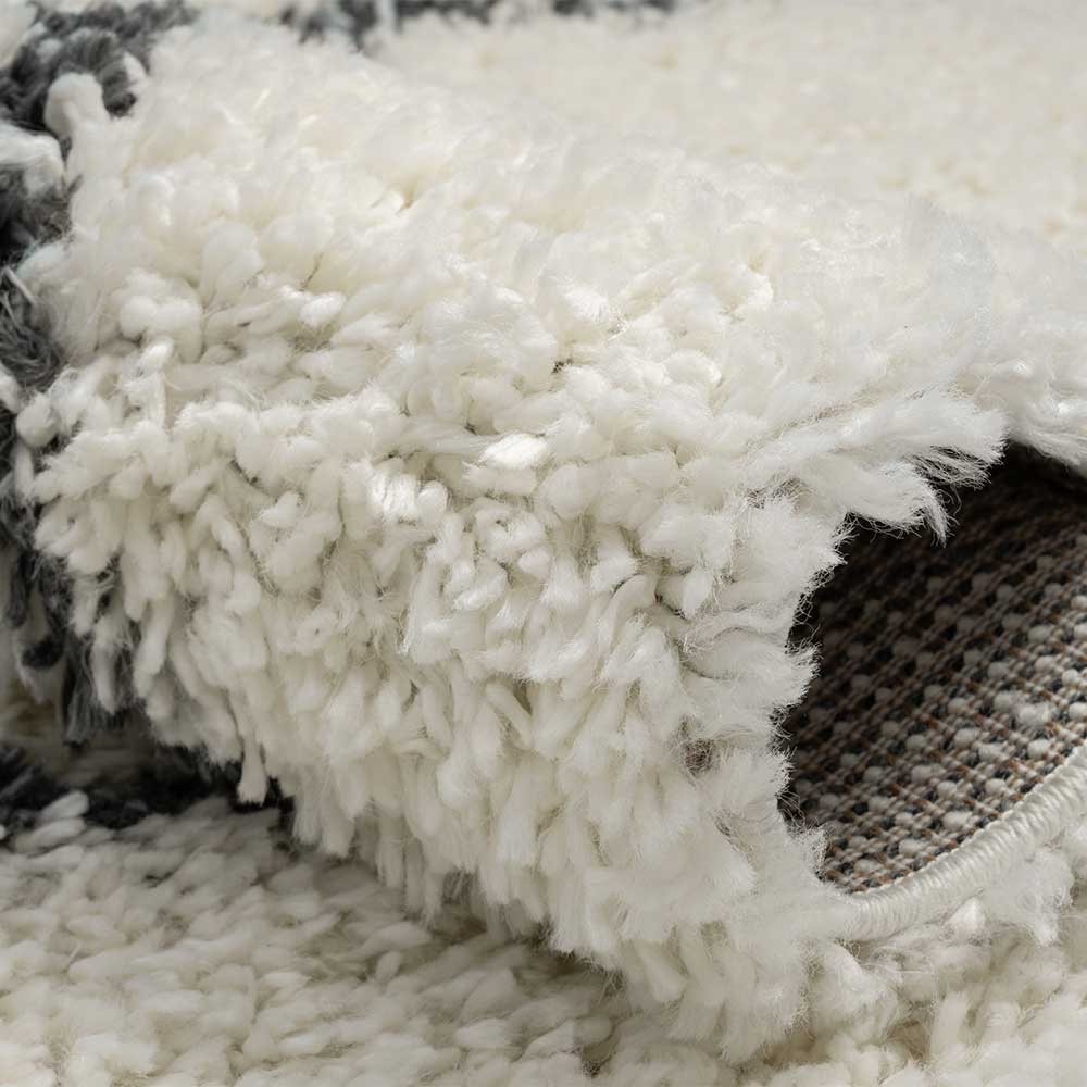 Hochflor Teppich in Creme und Schwarz - You