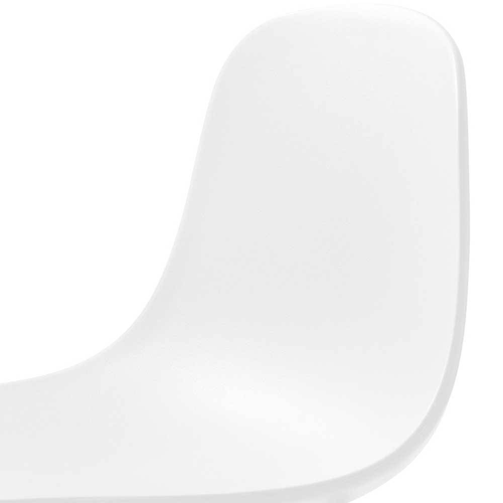 Ergonomische weiße Sitzschale und Rückenlehne aus robustem Kunststoff des modernen Barstuhls – Plazur
