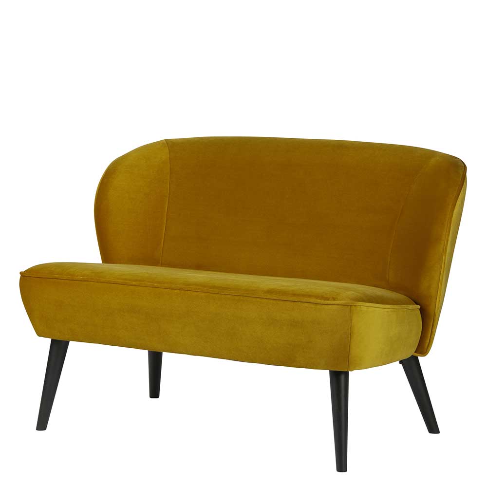 Gelbes Samt Sofa Mid Century Ramia mit Holzbeinen in Schwarz