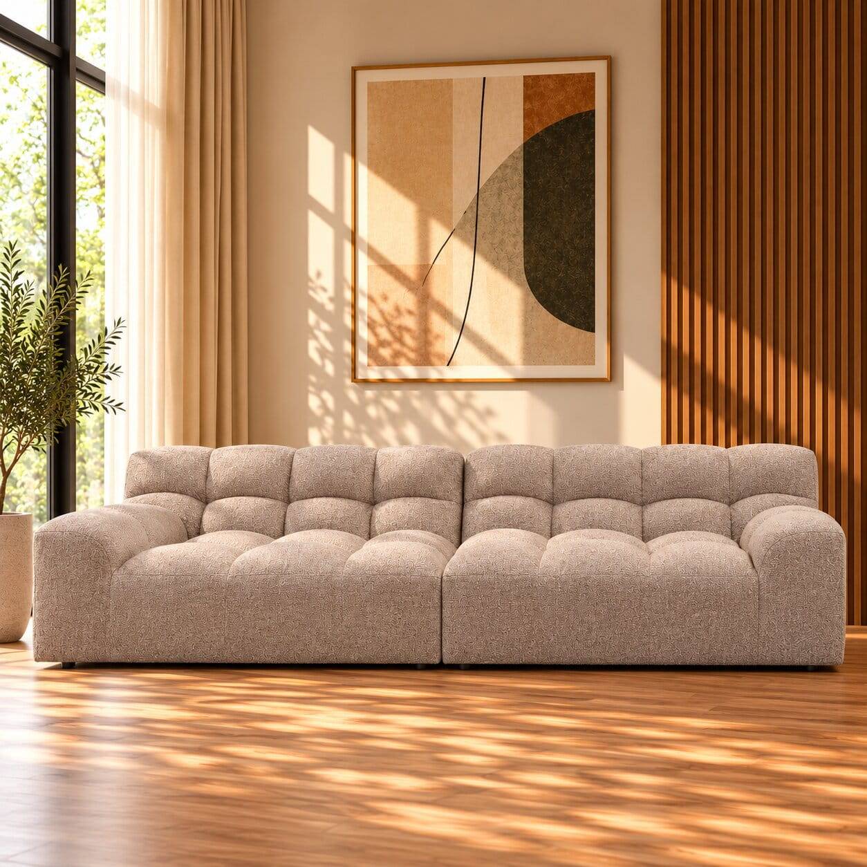 Wohnzimmercouch in Hellbraun Melange - Davio
