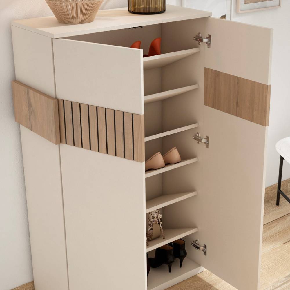 Schuhschrank in Weiß und Holzoptik Braun - Addara