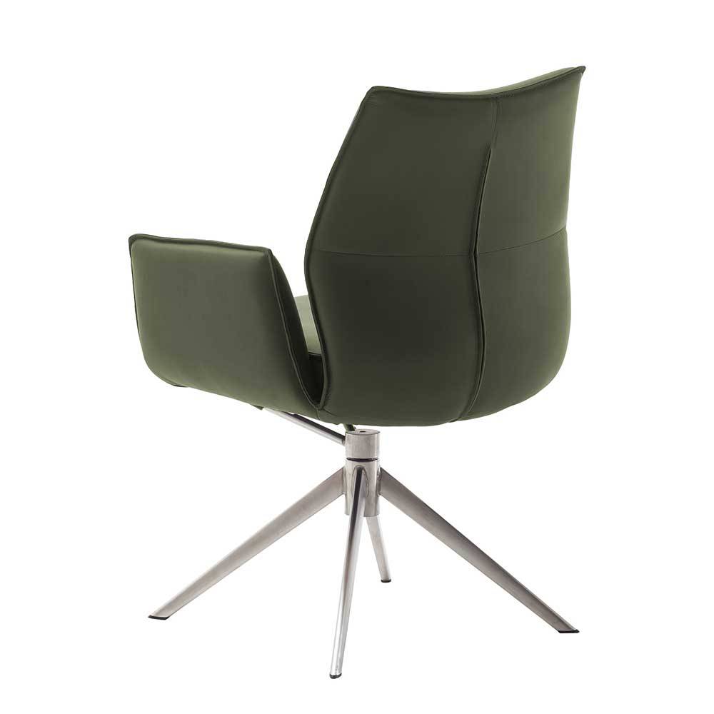 Leder-Tischsessel in Oliv mit Federkern - Anguro (2er Set)