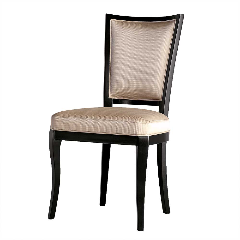 Eleganter Polsterstuhl mit beigem Webstoffbezug und dunklem Holzgestell f r Esszimmer – Ladino
