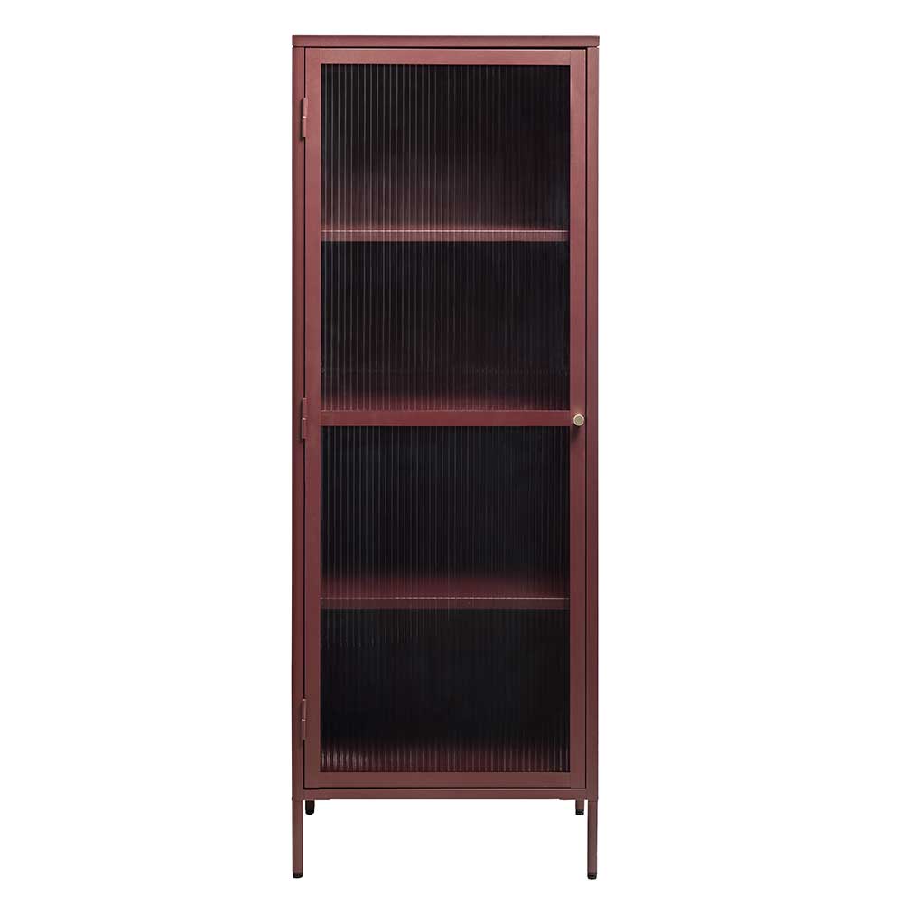 58x160x40 Stahl Vitrinenschrank in Dunkelrot - Enno