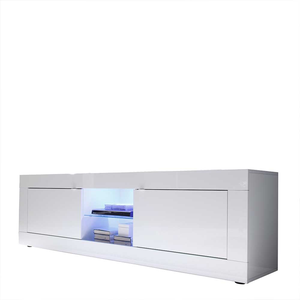 Modernes weißes Fernsehlowboard Hochglanz mit LED-Beleuchtung und Staufächern – Sogno
