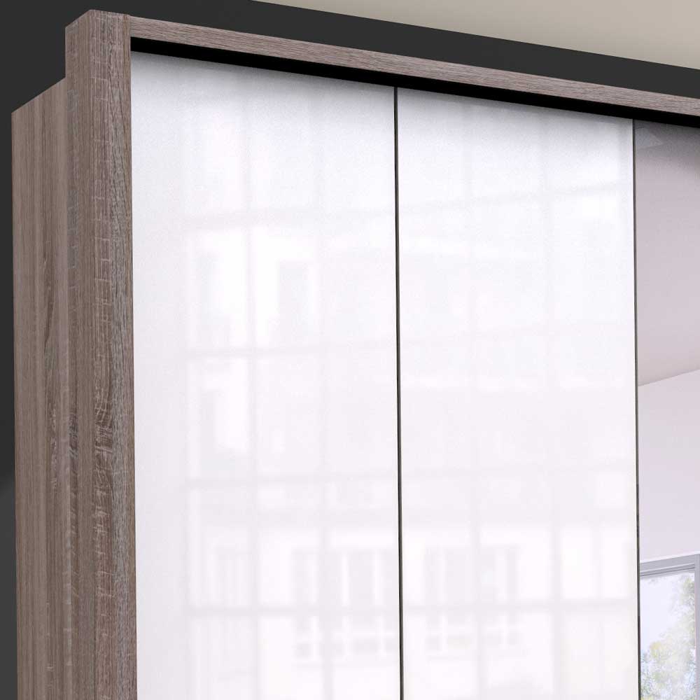 3-türiger Kleiderschrank mit Spiegel & Weißglas - Empresian