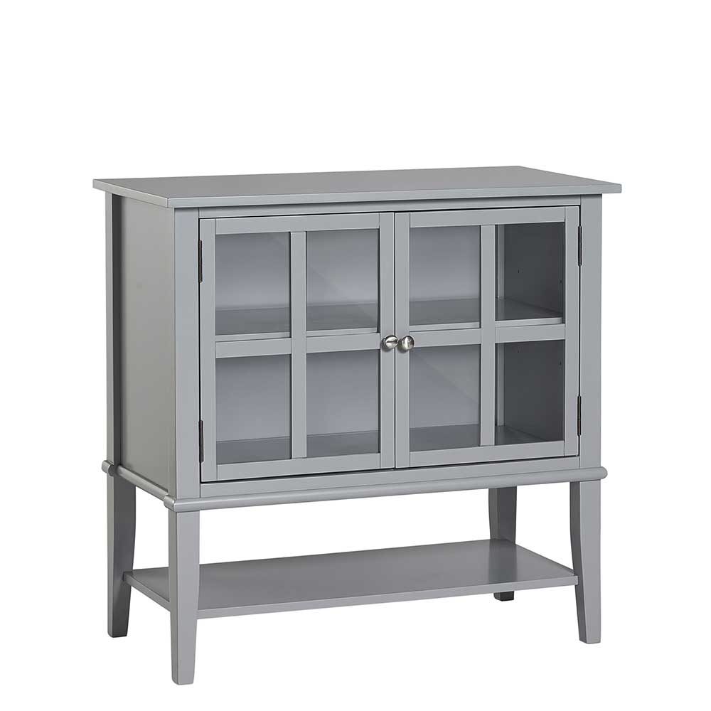 Grauer Vitrinenschrank im Landhausstil mit Glastüren und offener Bodenablage – Radius