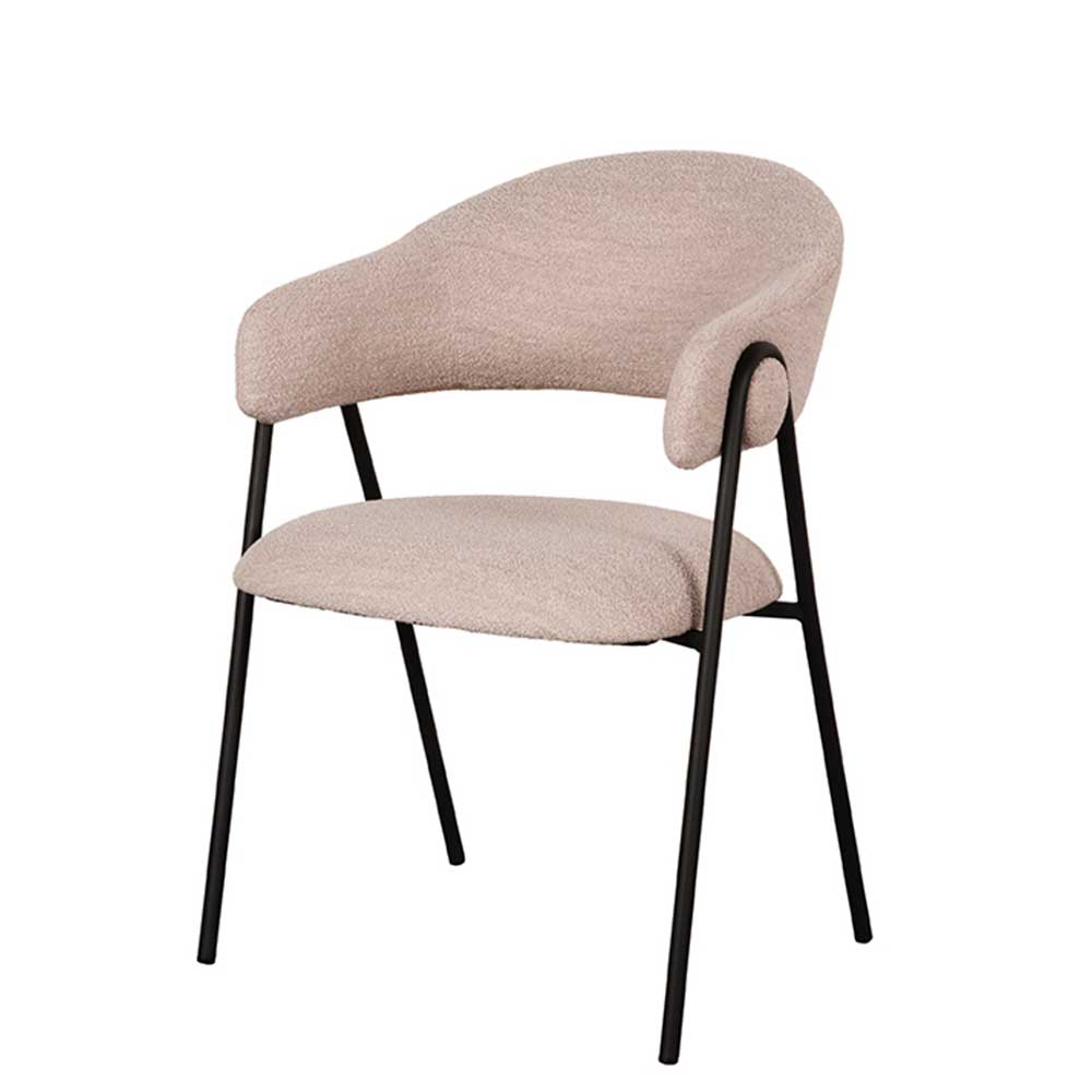 Beigegraue Boucle Esstischstühle im 2er Set mit schwarzen Metallbeinen für das Esszimmer – Karneola