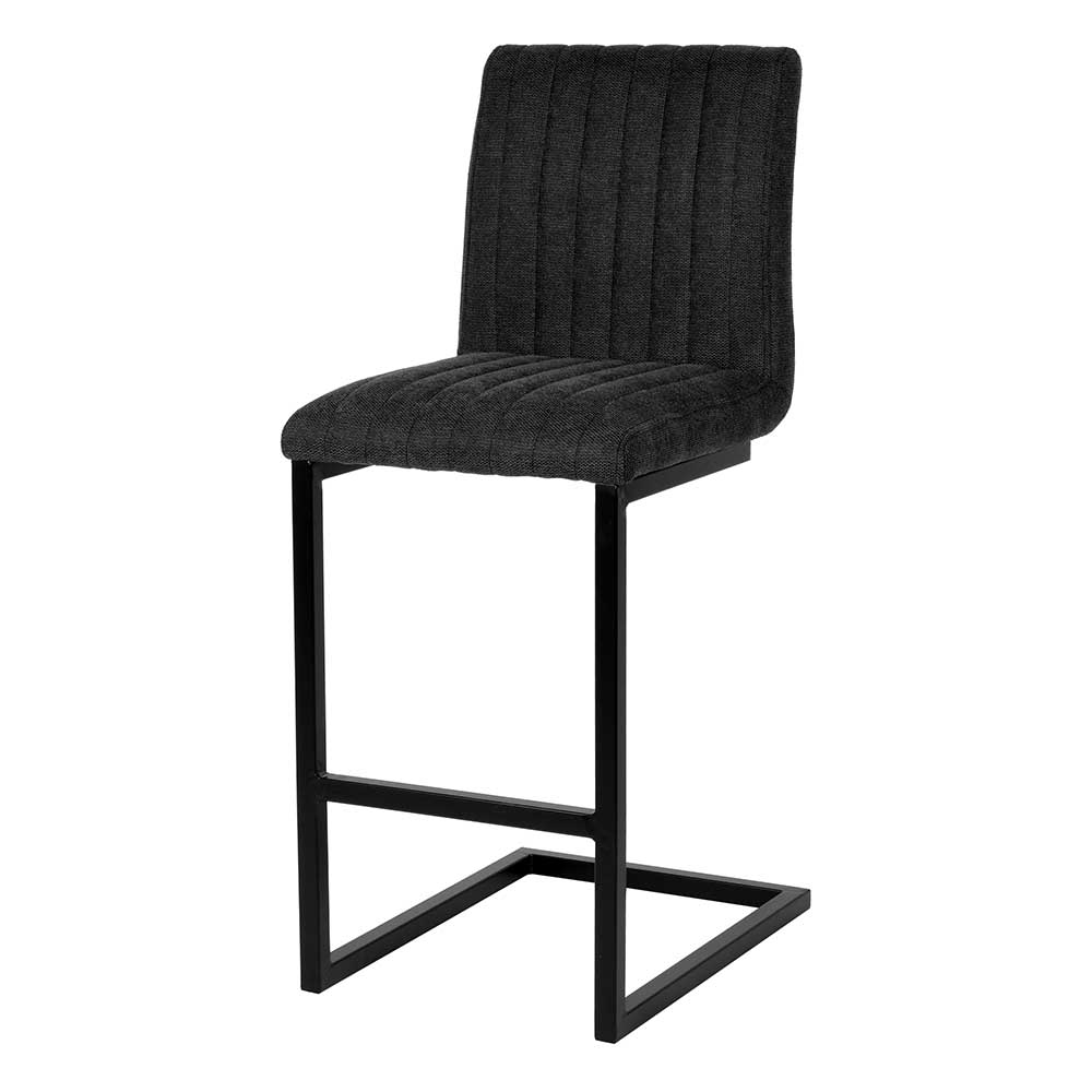 Moderner Barhocker mit Lehne aus anthrazitfarbenem Strukturstoff und schwarzem Gestell, 2er Set – Talyteo