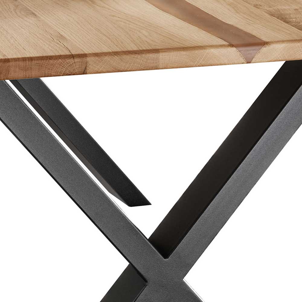 Wildeiche Naturkanten-Tisch mit X-Füßen - Lum