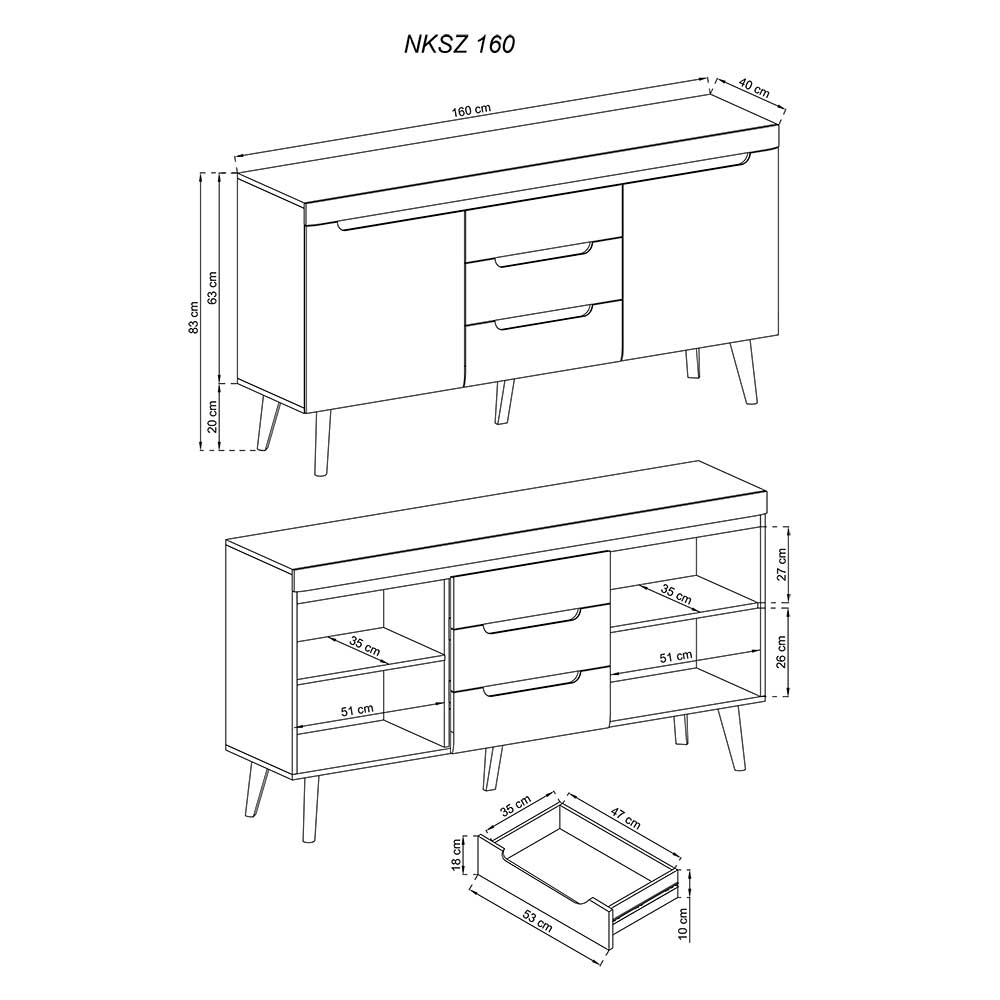 160x83x40 Sideboard im Skandi Chic modern - Olcian