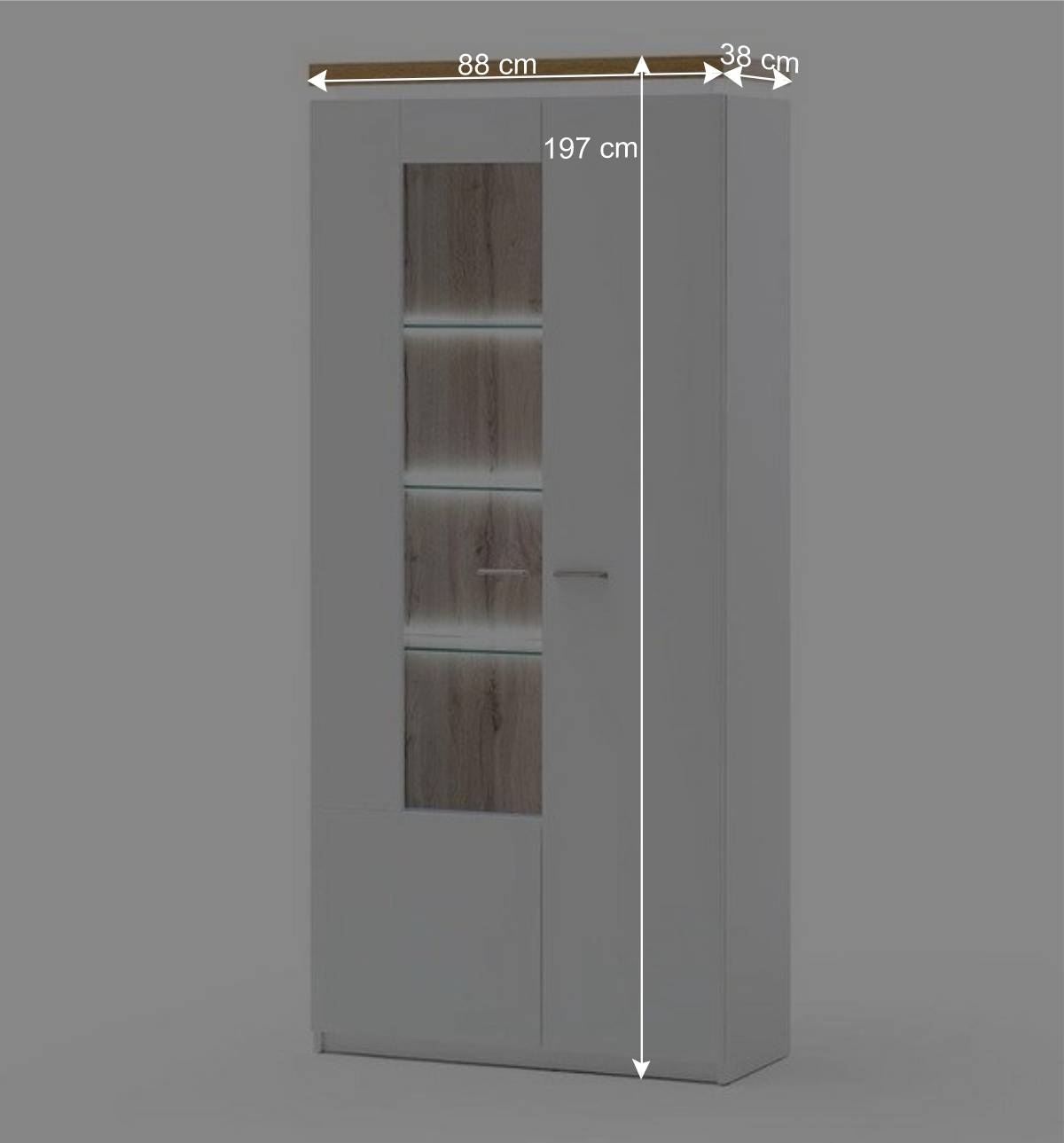 2-türiger Wohnzimmer Schrank mit Glaseinsatz & LED - Caldri