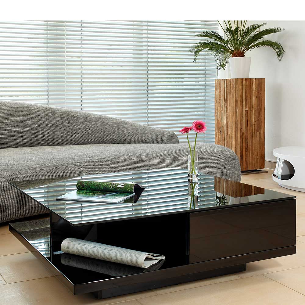 100x100 Couch Schubladentisch in Schwarz - Frunz