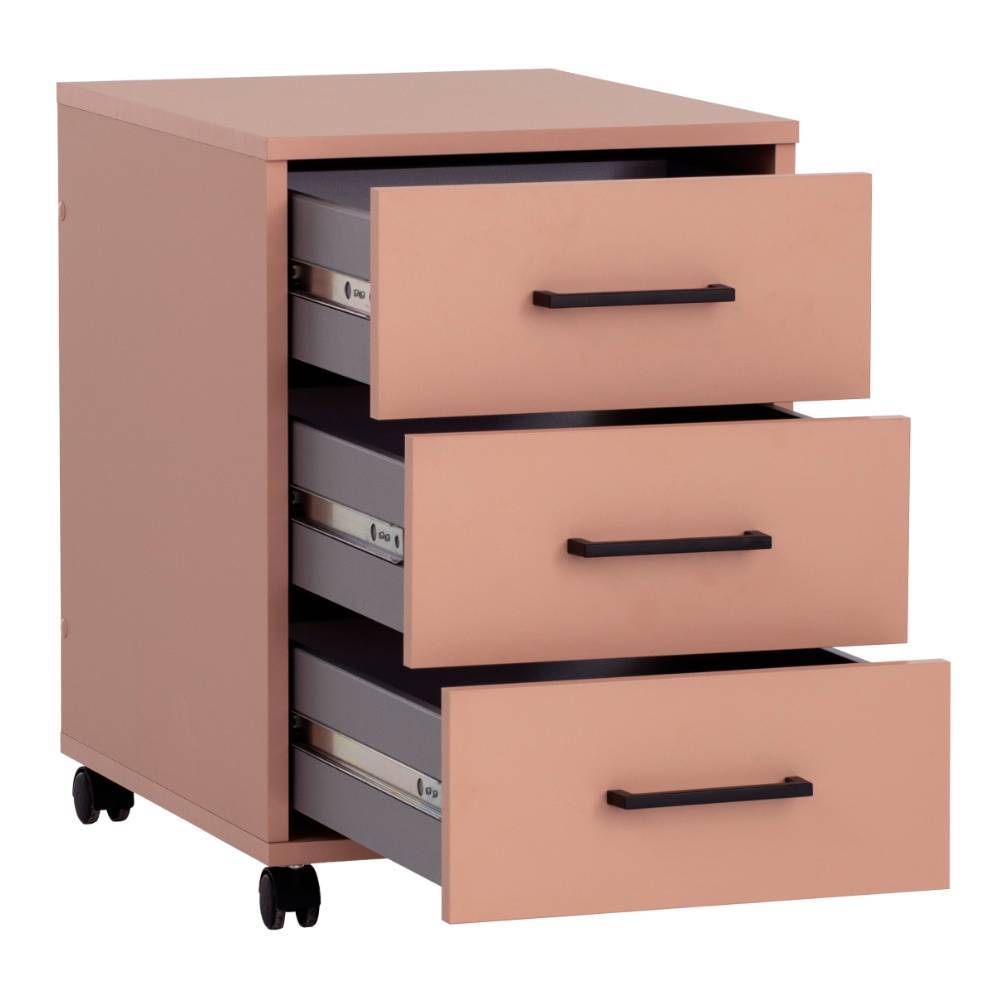 Apricot Rollcontainer mit drei offenen Schubladen und Rollen für das Büro – Javolena