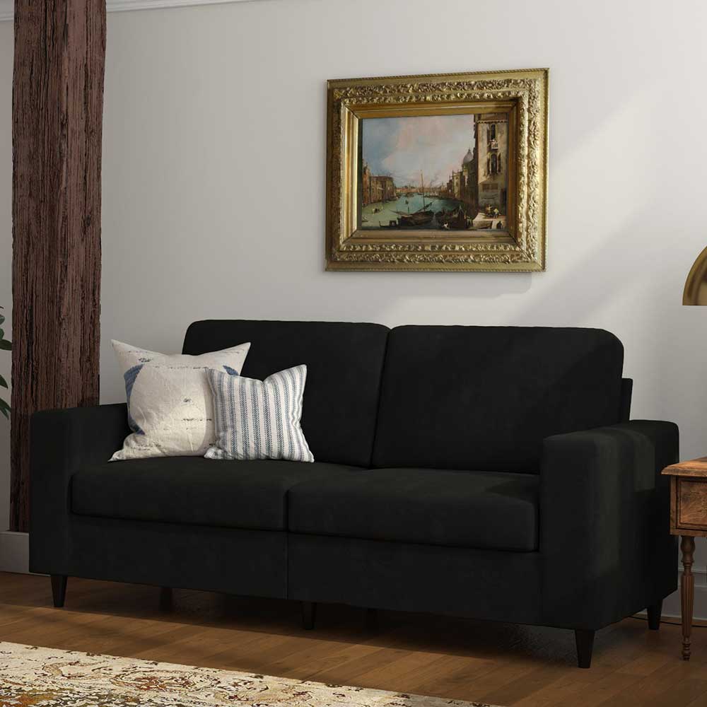 3er Retrocouch aus Samt in Schwarz - Atze