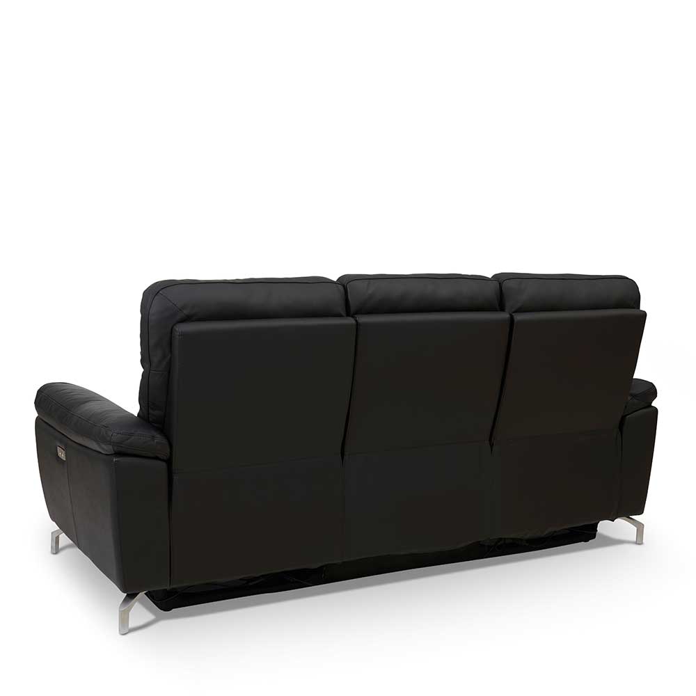 Moderne schwarze Sofa von hinten mit drei Rückenlehnen und Metallfüßen – Vlatkura
