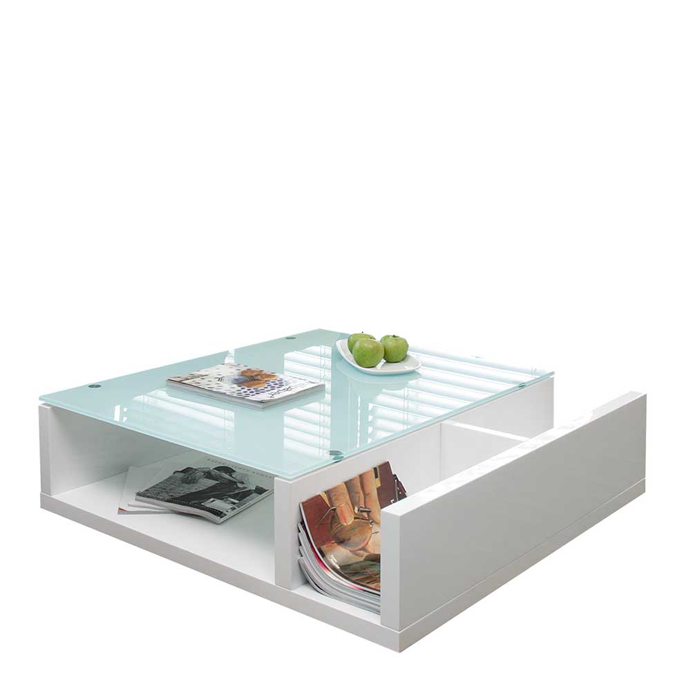 Hochglanz Couchtisch in Weiß mit Glasplatte - Imtrador