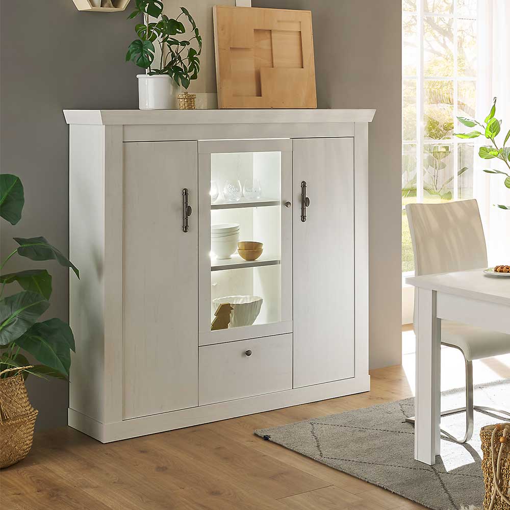 Highboard Vitrine in weißer Holzoptik Pinie - Liancos