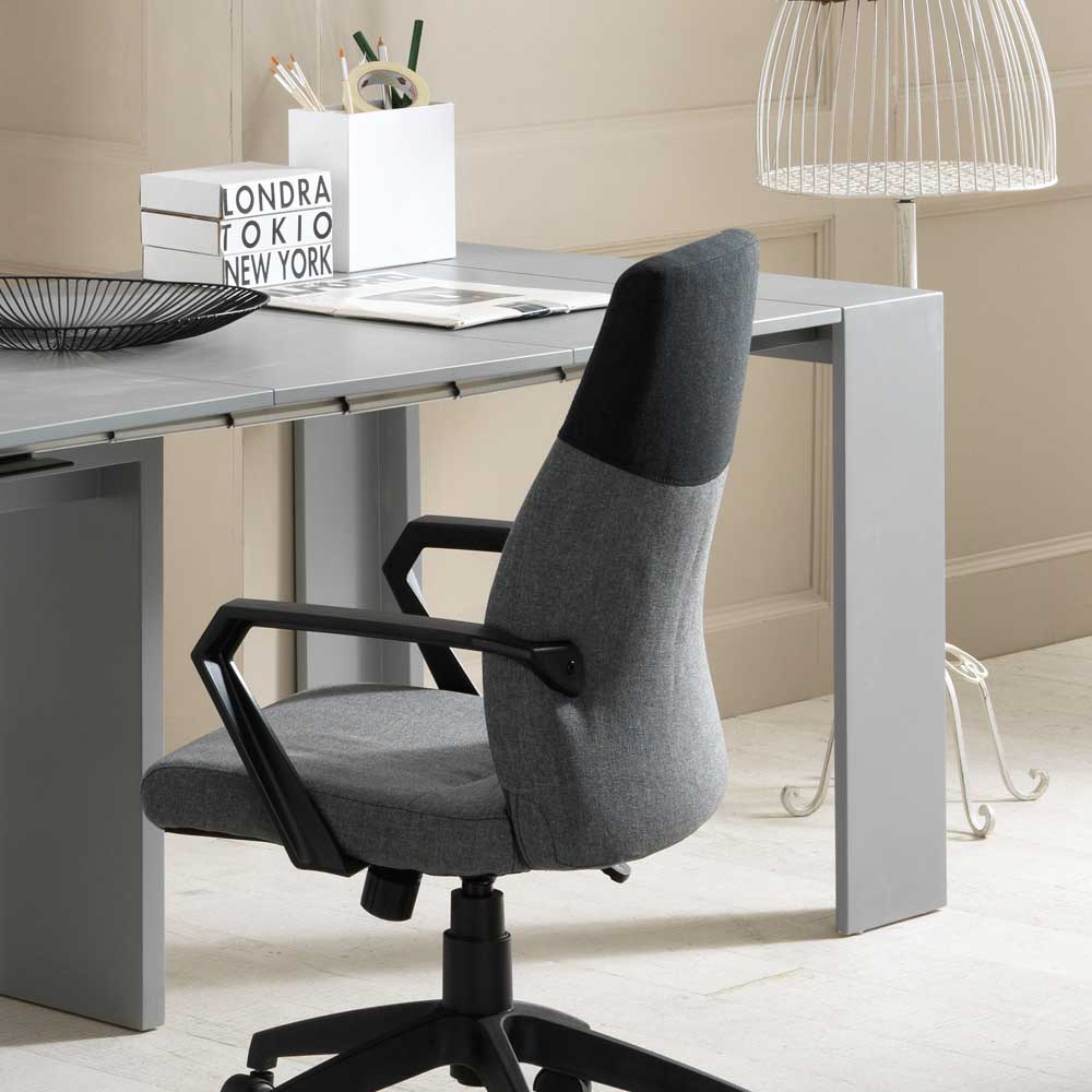 Grauer ausziehbarer Schreibtisch mit Bürostuhl, ideal für Home-Office oder Essbereich – Greeka