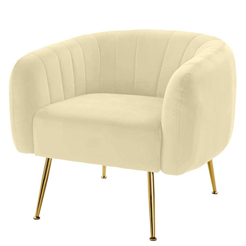 Retro Sessel in Cremefarben Samt - Magies