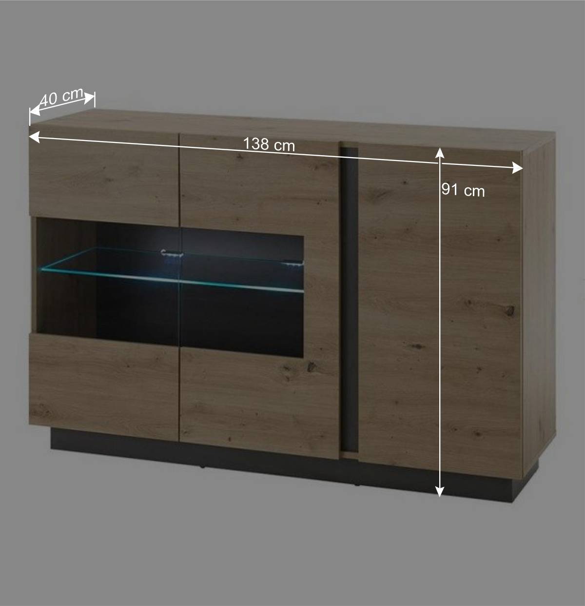 138cm breite Kommode mit Glaseinsatz - Lairian