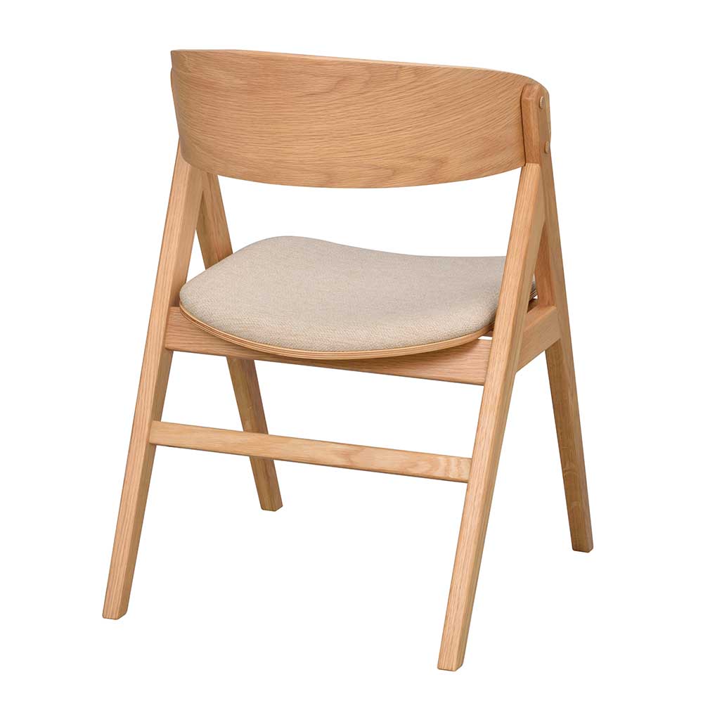 Moderner Küchenstuhl aus hellem Holz mit gepolstertem Sitz, leicht schräg von hinten – Jector