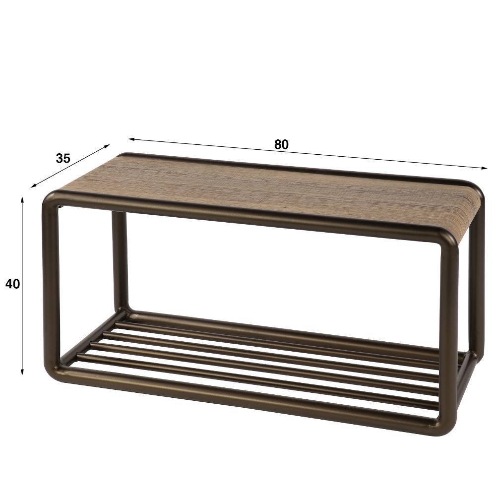 Industrial Schuhregal mit Maßen 80x35x40 cm und zwei Ablagen, Holzoptik und Metall – Oysta