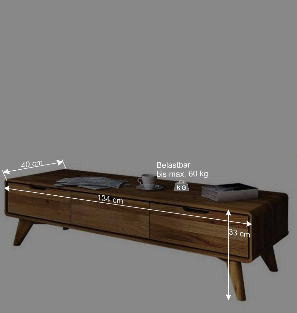 134cm breites TV Board aus geölter Wildeiche - Eavy