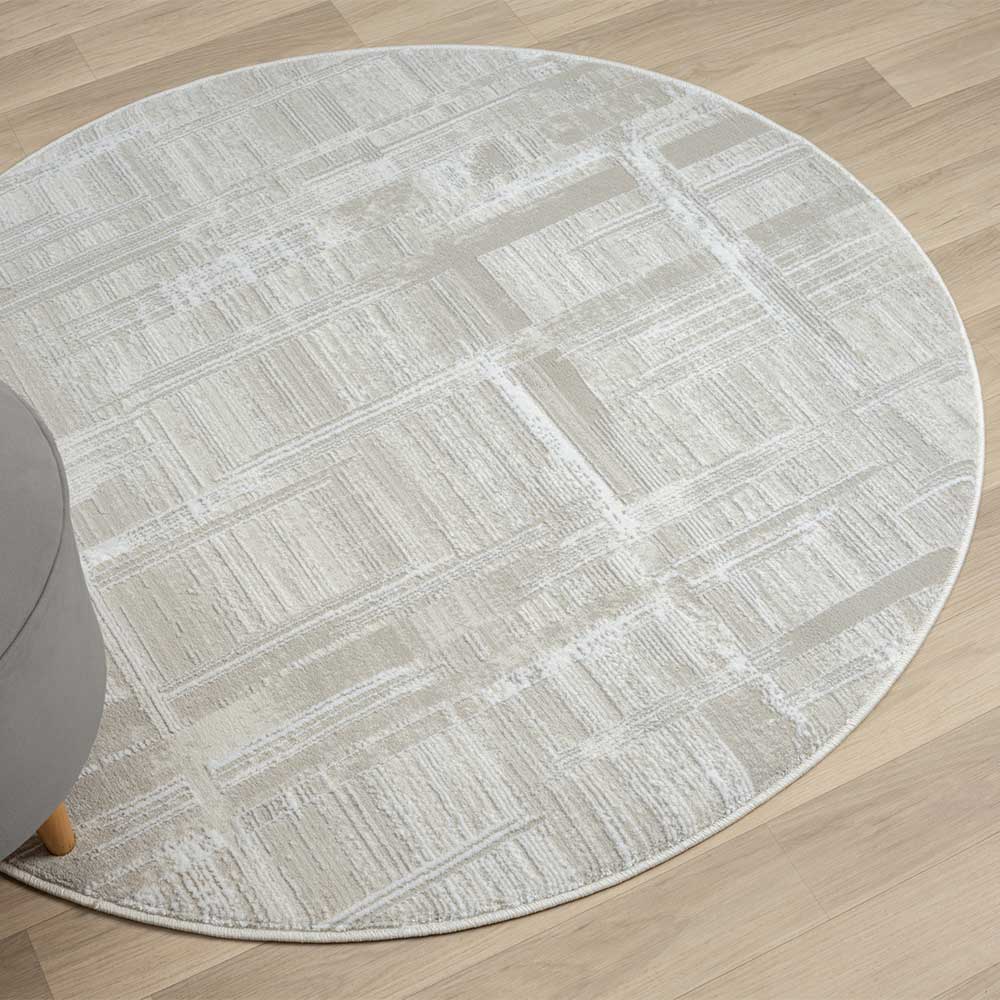Runder Kurzflor Teppich in Creme und Beige - Miaoli