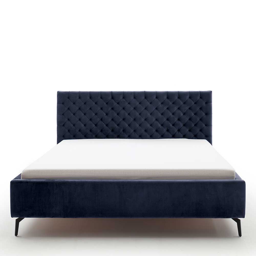 Blaues Stauraumbett mit Chesterfield Kopfteil - Lani
