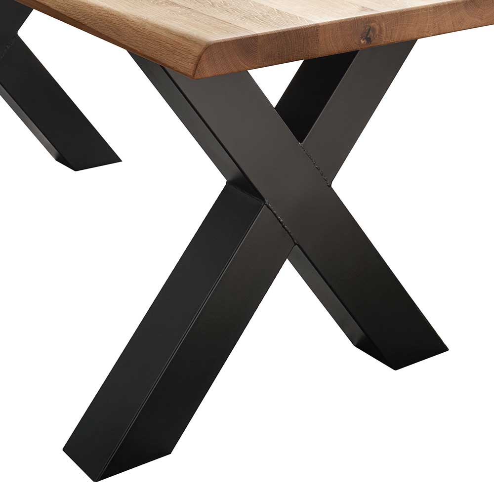 Wildeiche Esstisch mit X-Beinen aus Stahl - Irysma