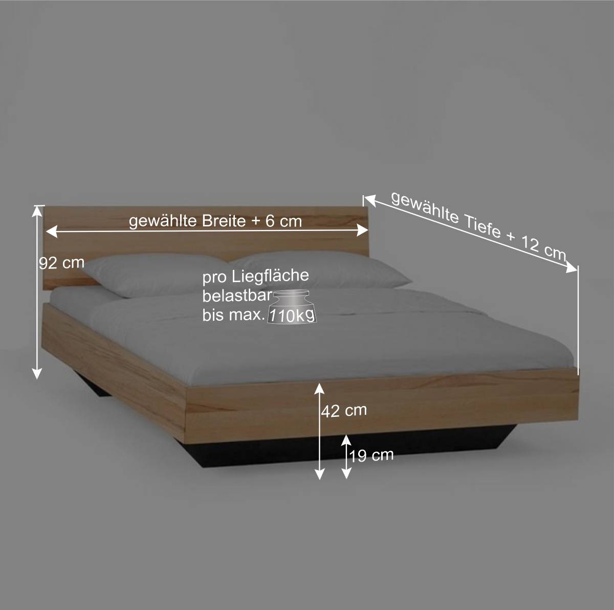 Designbett in Schwebeoptik Puig mit Nachttisch Set (dreiteilig)