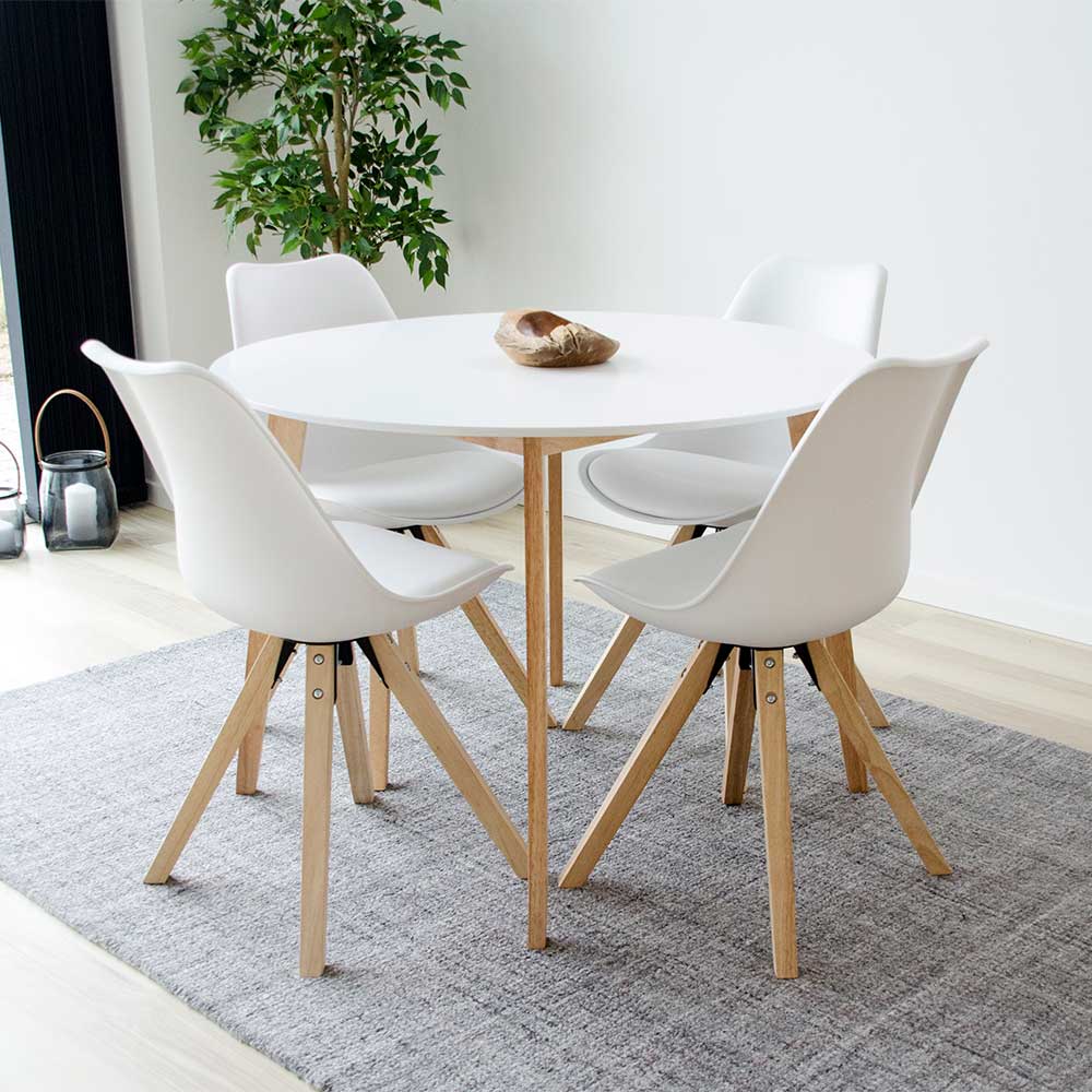 105cm runder Skandi Tisch in Weiß & Natur - Noosa