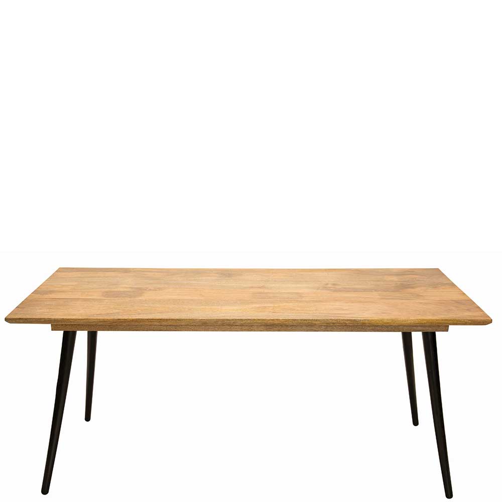 Retro Esstisch aus hellem Mangoholz mit schwarzen Metallbeinen – Offia