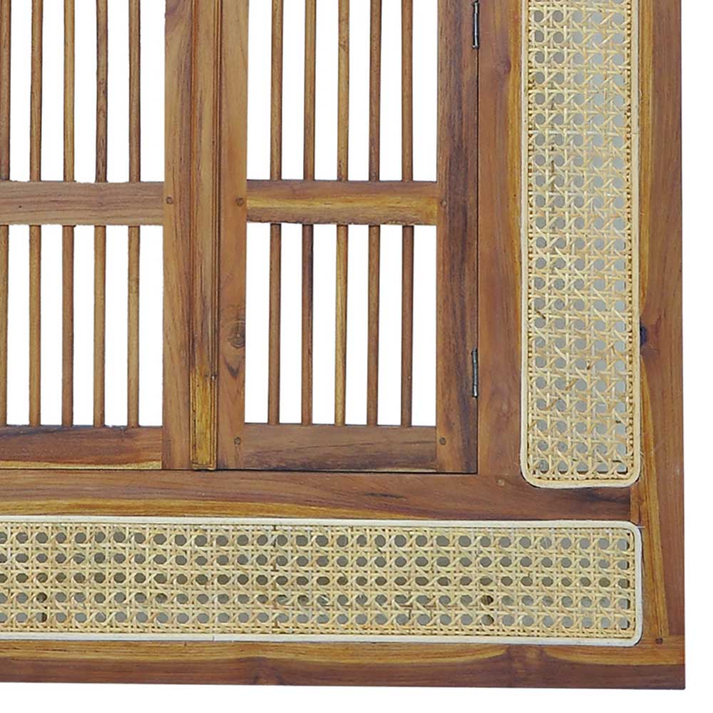 Ethno Style Spiegel aus Teak Holz & Rattan - Vilrada