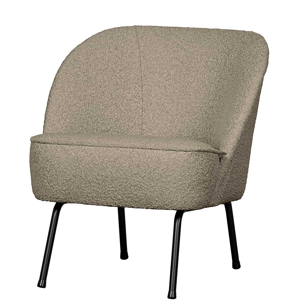 Beiger Boucle Loungesessel mit schwarzem Metallgestell – Laderla