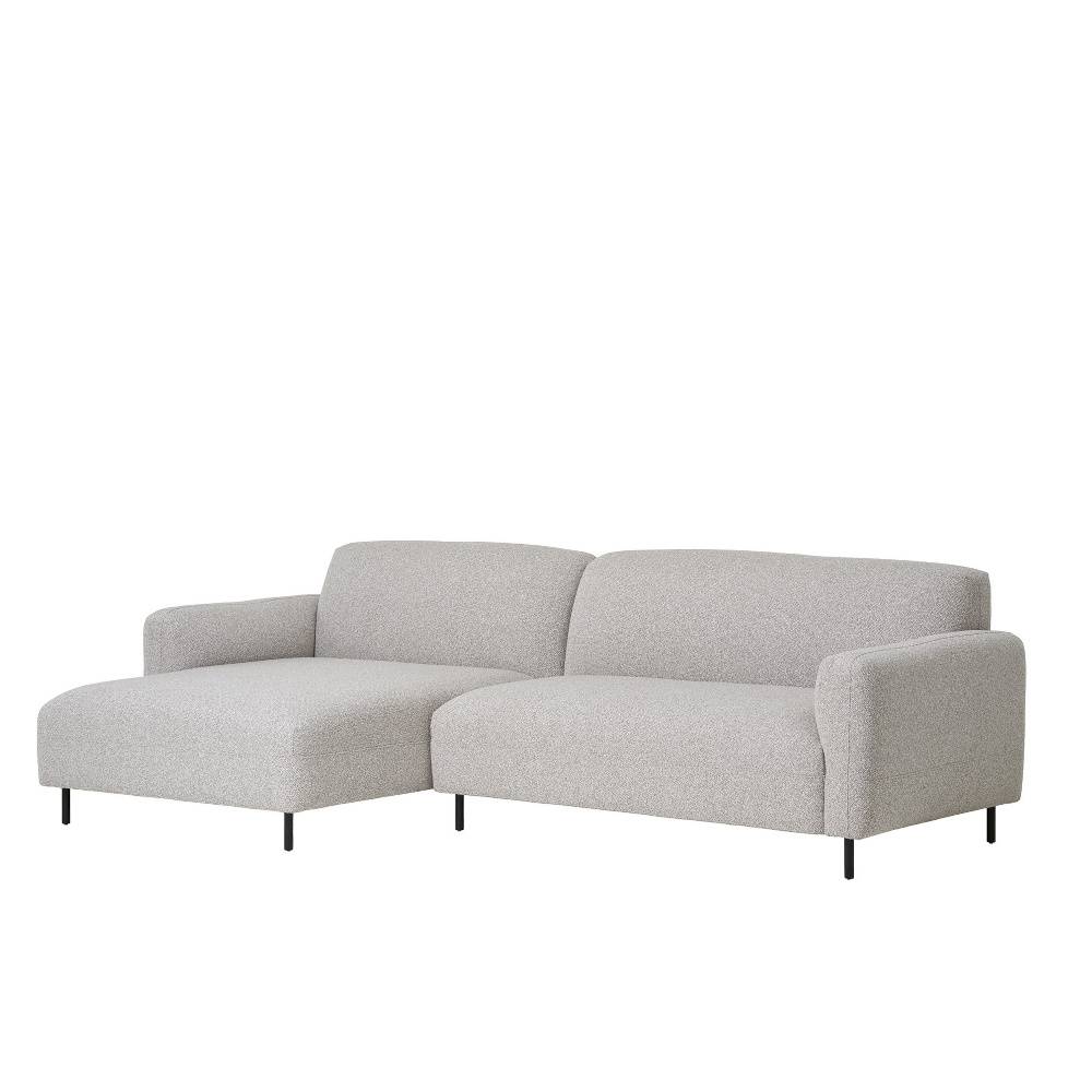 Moderne hellgraue Polsterecke mit Chaiselongue und drei Sitzplätzen für das Wohnzimmer – Leoniara
