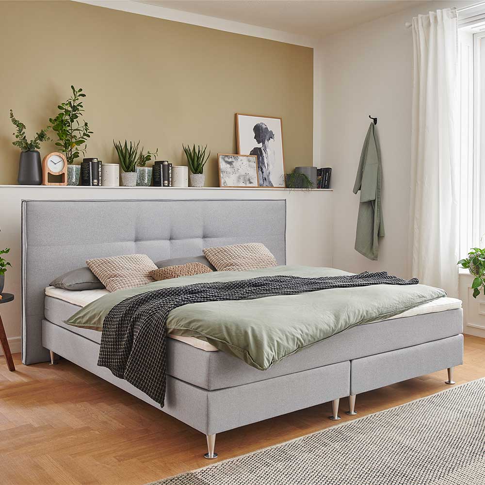 H3 Boxspringbett in Hellgrau Stoff & Chrom - Tuwedia