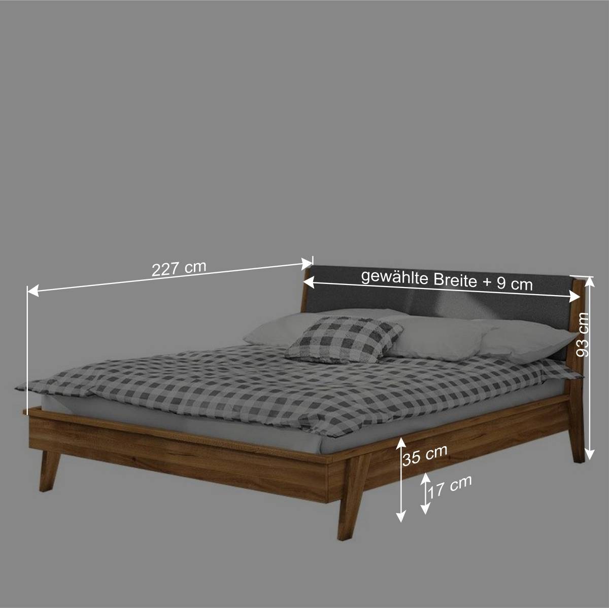 Bett mit 210cm Länge aus Wildeiche - Hardus