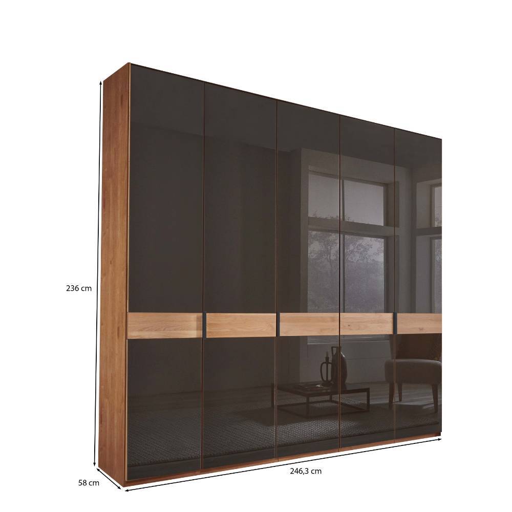 Hoher Glasfront-Kleiderschrank mit fünf Türen und Maßen 236x246,3x58 cm – Hung