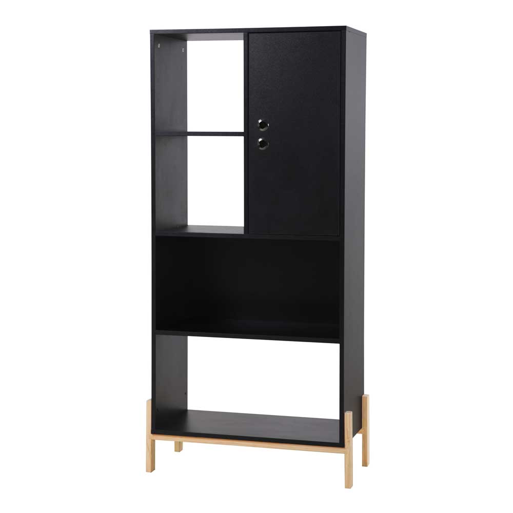 73x154x44 Regal in Schwarz & Pinie - Montpa