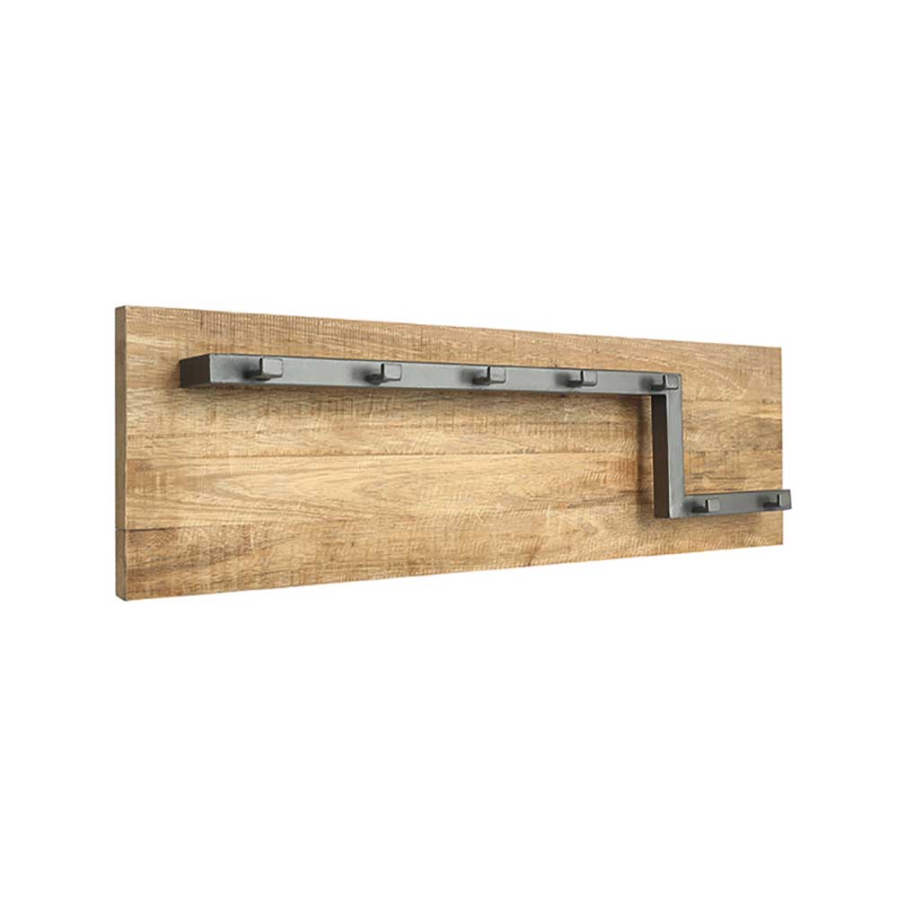 Industrial Garderobe aus Massivholz Mango mit dunklen Metallhaken – Sigatoka