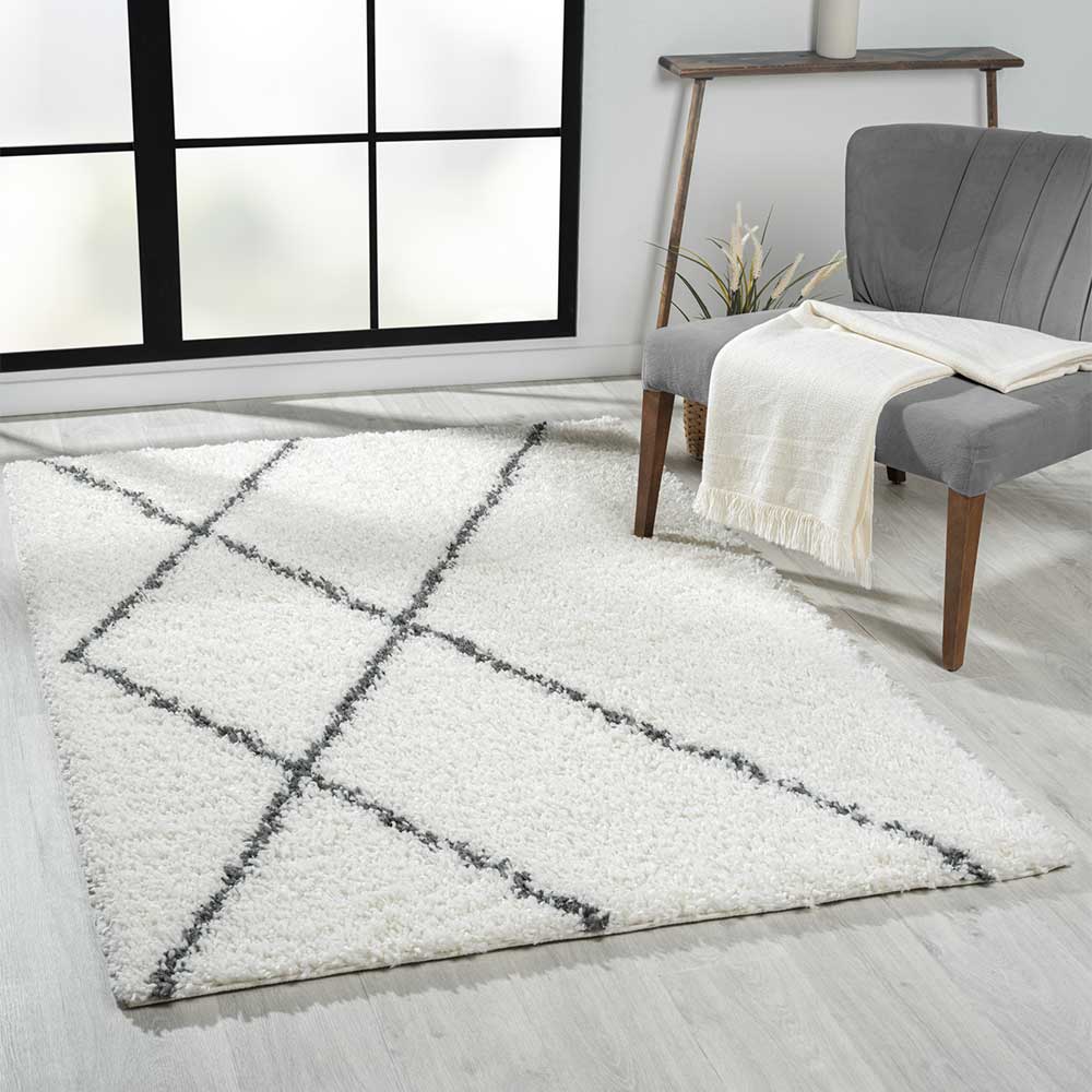Hochflor Teppich in Creme und Schwarz - You