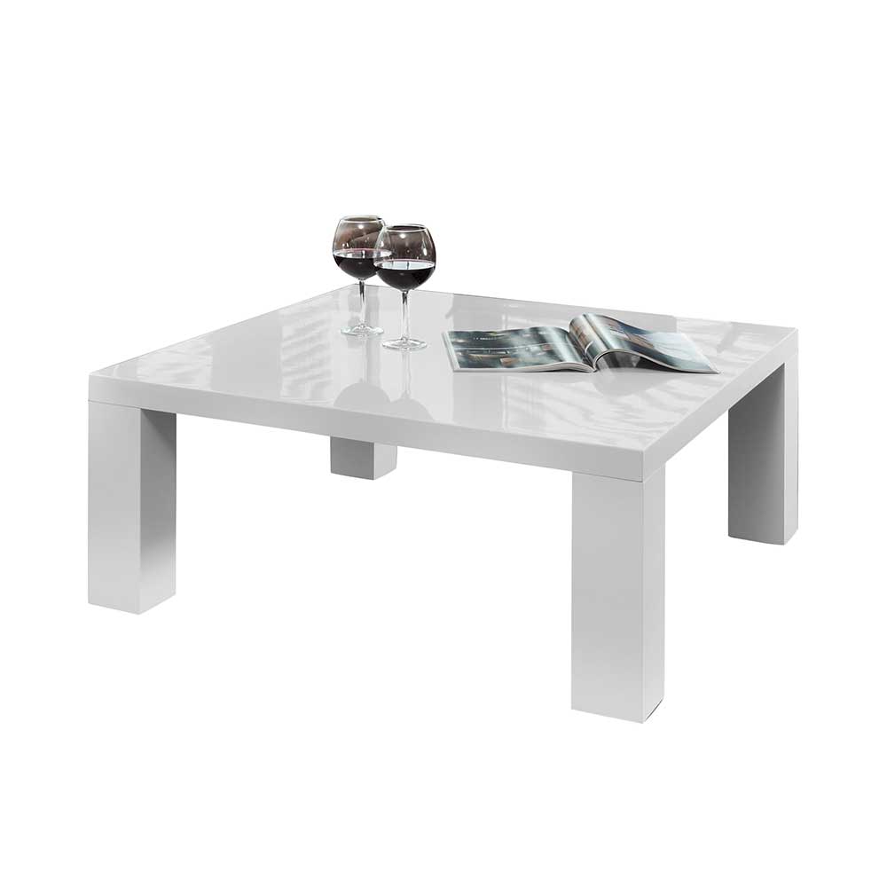 90x90 Quadrat Couchtisch in Hochglanz Weiß - Joalina