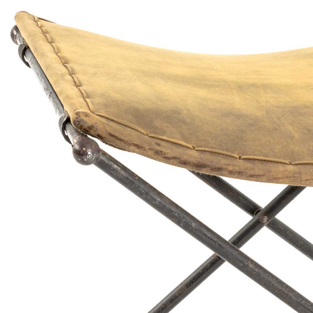 Vintage Hocker mit Echtleder Gelb - Franca