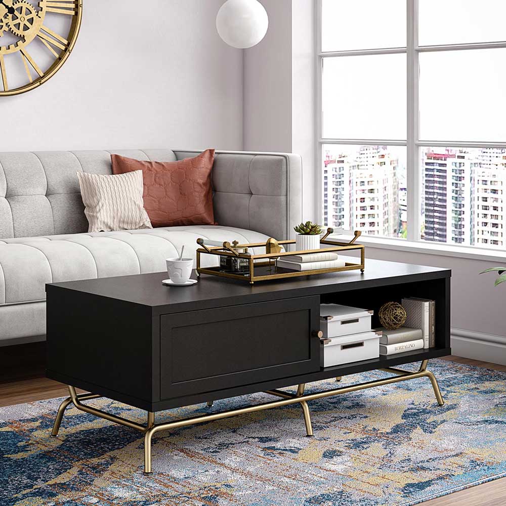 Wohnzimmer Couchtisch in Schwarz und Gold - Solino