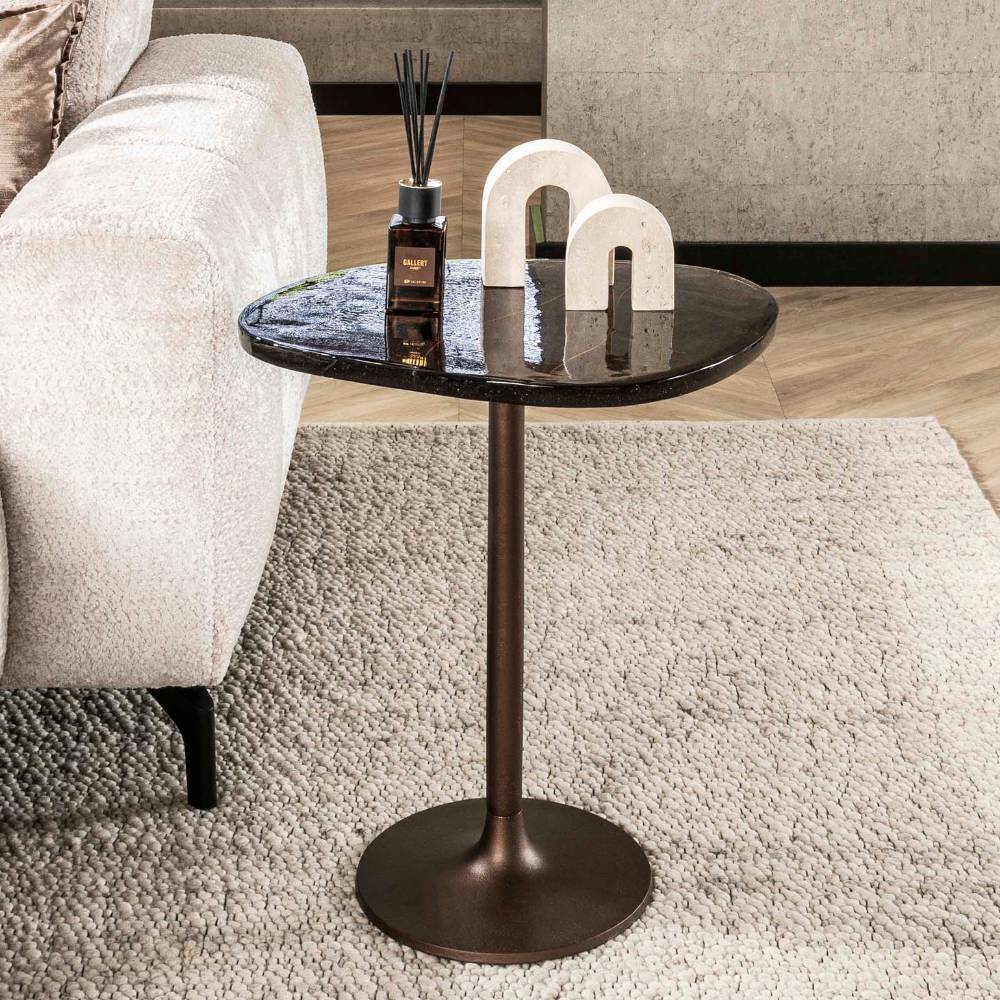 Design-Beistelltisch mit Gussglas-Platte und Metallfuß - Ladino