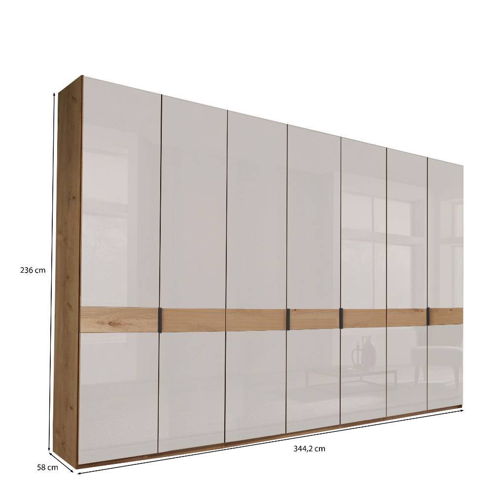 7-türiger Schlafzimmerschrank mit Glas in Weiß - Crucav