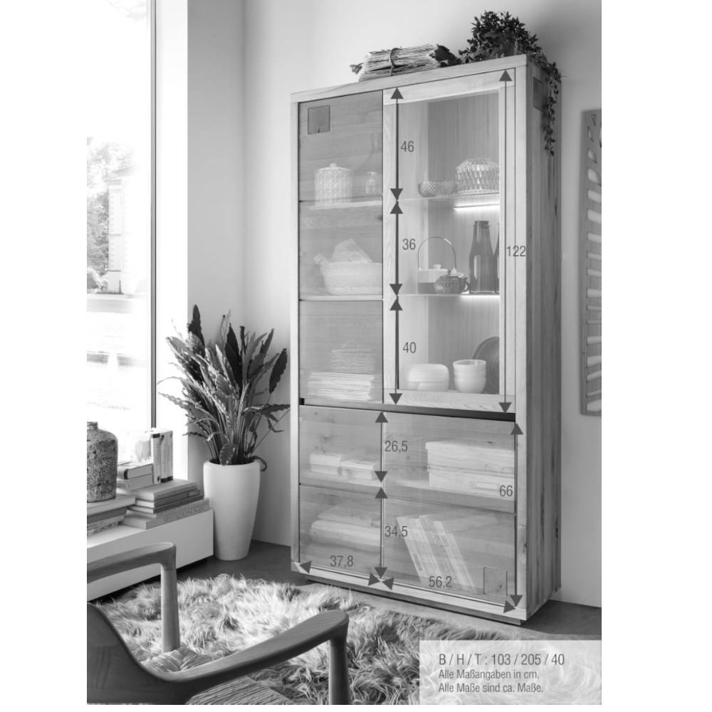 103x205x40 Vitrinenschrank aus Wildeiche Massivholz - Embleys